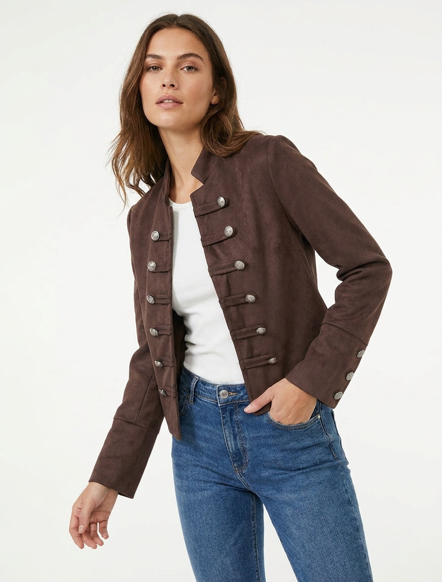 Offiziersstil Wildlederjacke - Braun