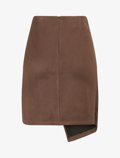 Jupe en suédine style portefeuille - Marron - 2