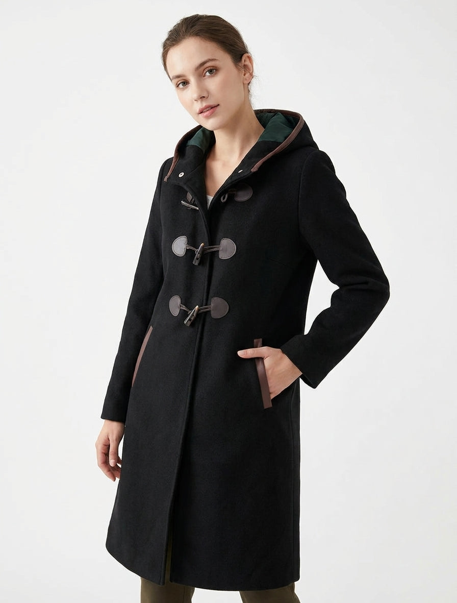 Dufflecoat mit kontrastierenden Verschlüssen - Schwarz
