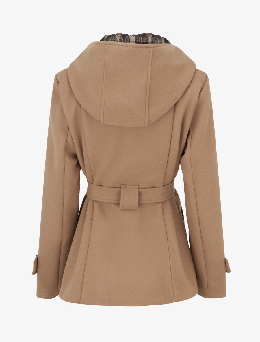Manteau uni à capuche imprimée amovible - Camel - 2