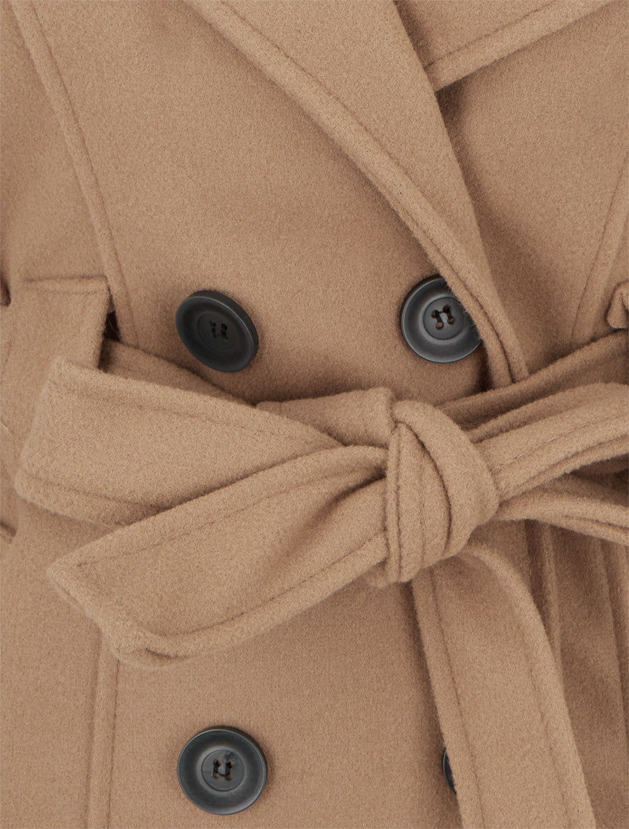 Manteau uni à capuche imprimée amovible - Camel - 3