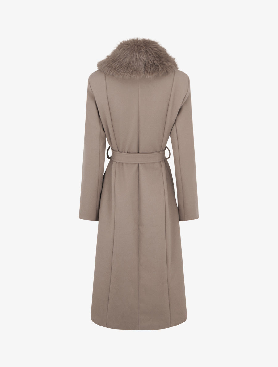 Manteau à col en fourrure synthétique amovible - Taupe - 2
