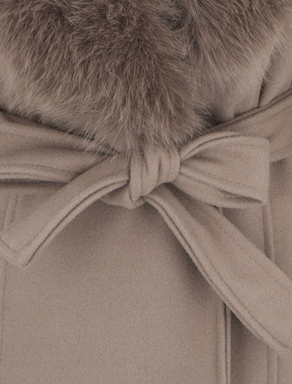 Manteau à col en fourrure synthétique amovible - Taupe - 3
