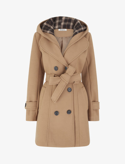 Manteau droit à capuche amovible - Camel - 1