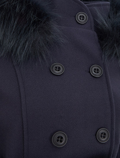 Manteau ceinturé à fermeture croisé et capuche amovible - Marine - 3