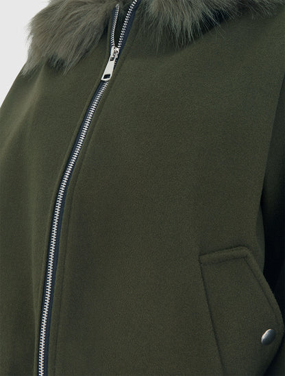 Veste style bomber col fourrure ton sur ton - Kaki - 3