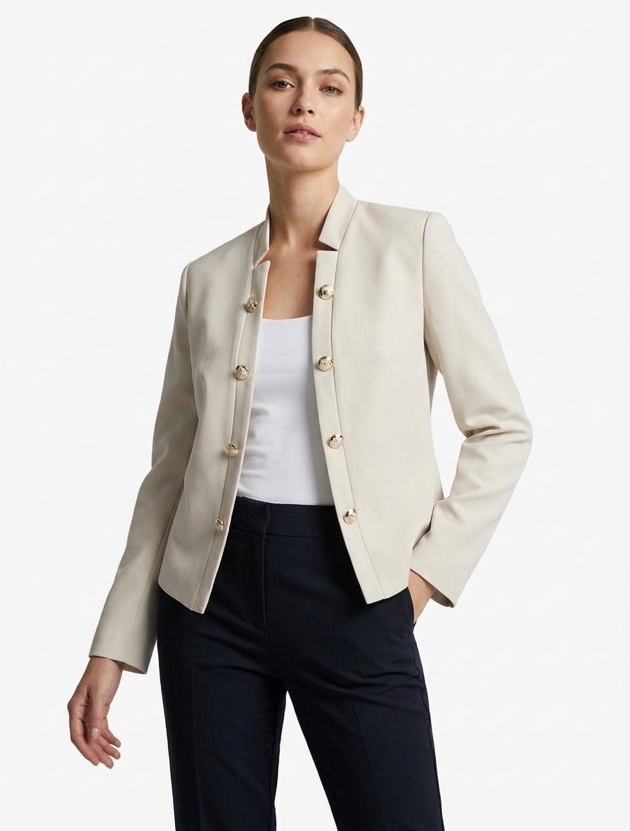 Offene, gerade geschnittene Jacke im Offiziersstil - Beige