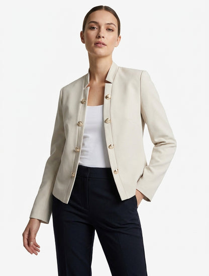 Offene, gerade geschnittene Jacke im Offiziersstil - Beige