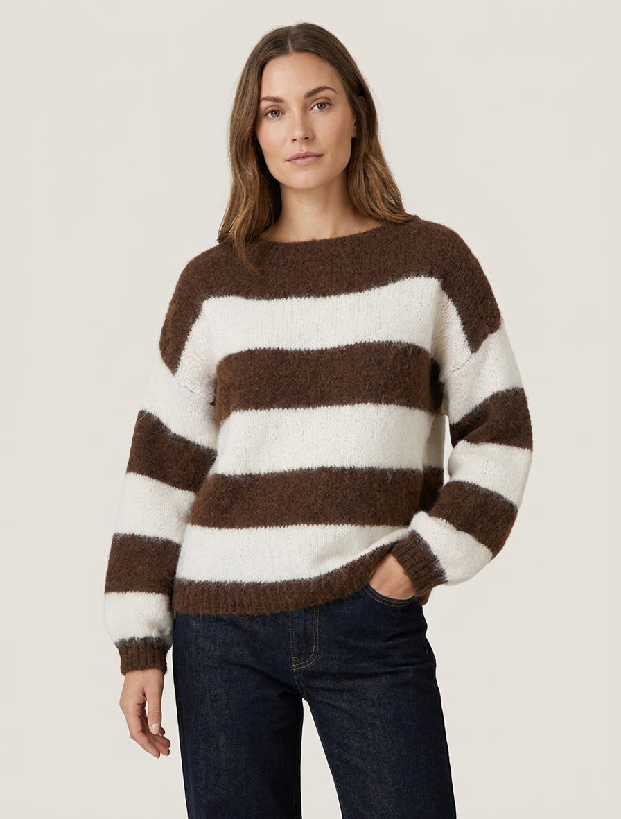 Gestreifter Strickpullover - Braun