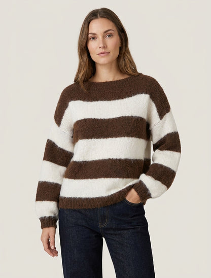Gestreifter Strickpullover - Braun