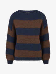 Pull en maille à rayures - Marine - 1