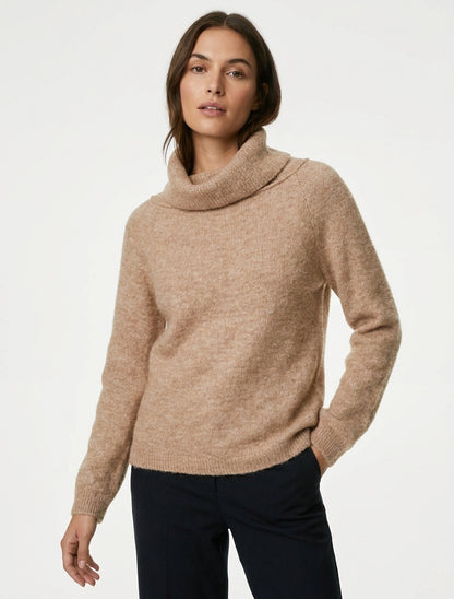 Rollkragenpullover aus Wollmischung - Beige