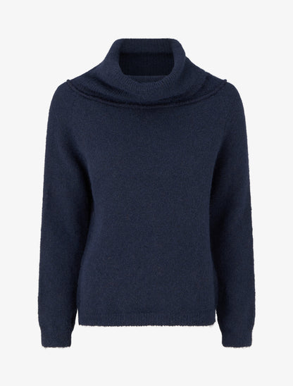 Pull en laine mélangée à col roulé - Marine - 1