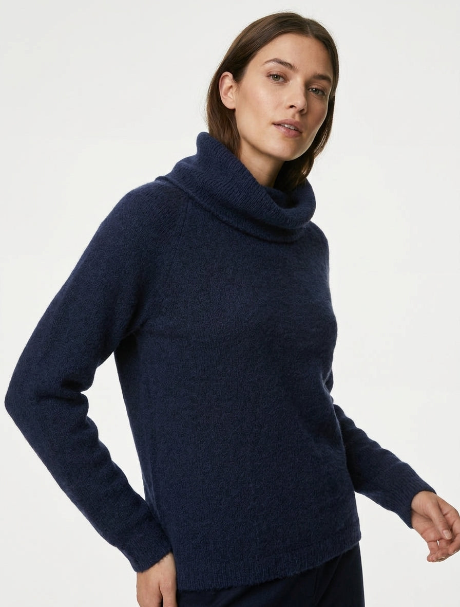 Rollkragenpullover aus Wollmischung - Marine