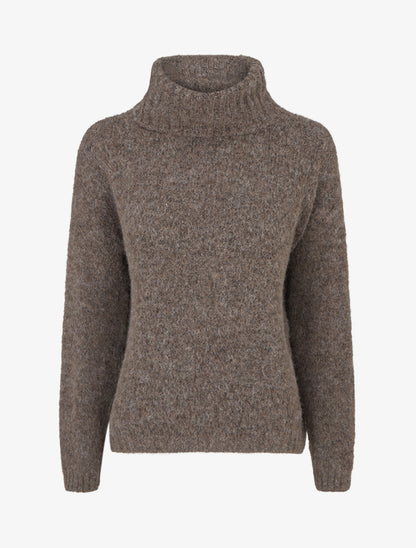 Pull uni en maille à col roulé - Marron clair - 1
