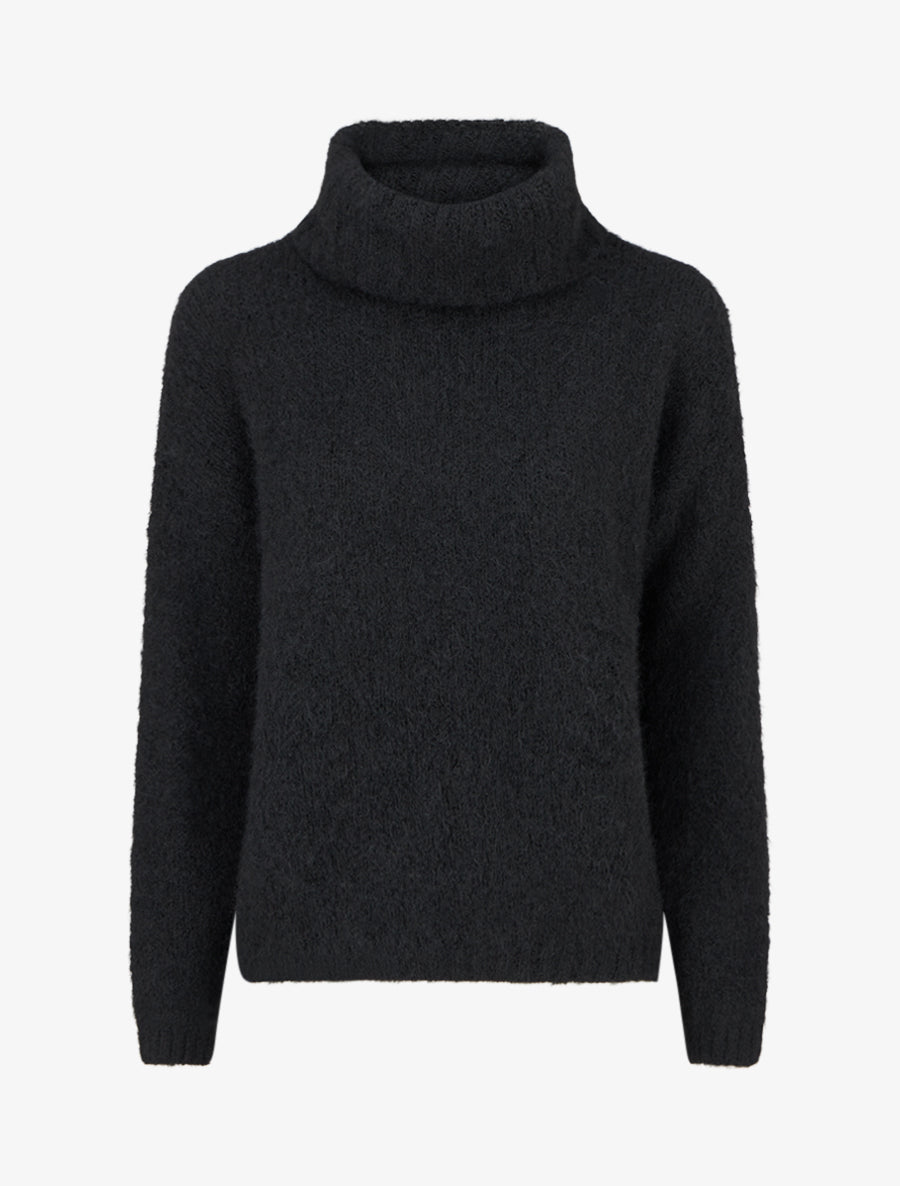 Pull uni en maille à col roulé - Noir - 1