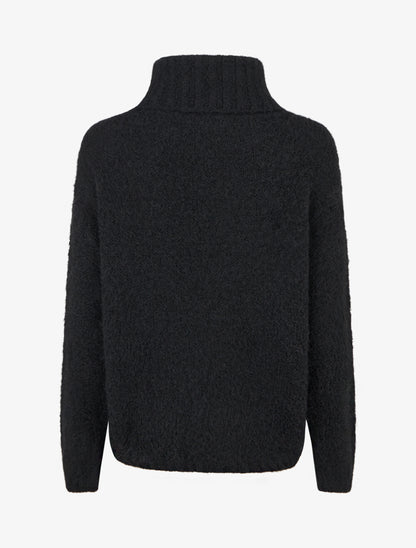 Pull uni en maille à col roulé - Noir - 2