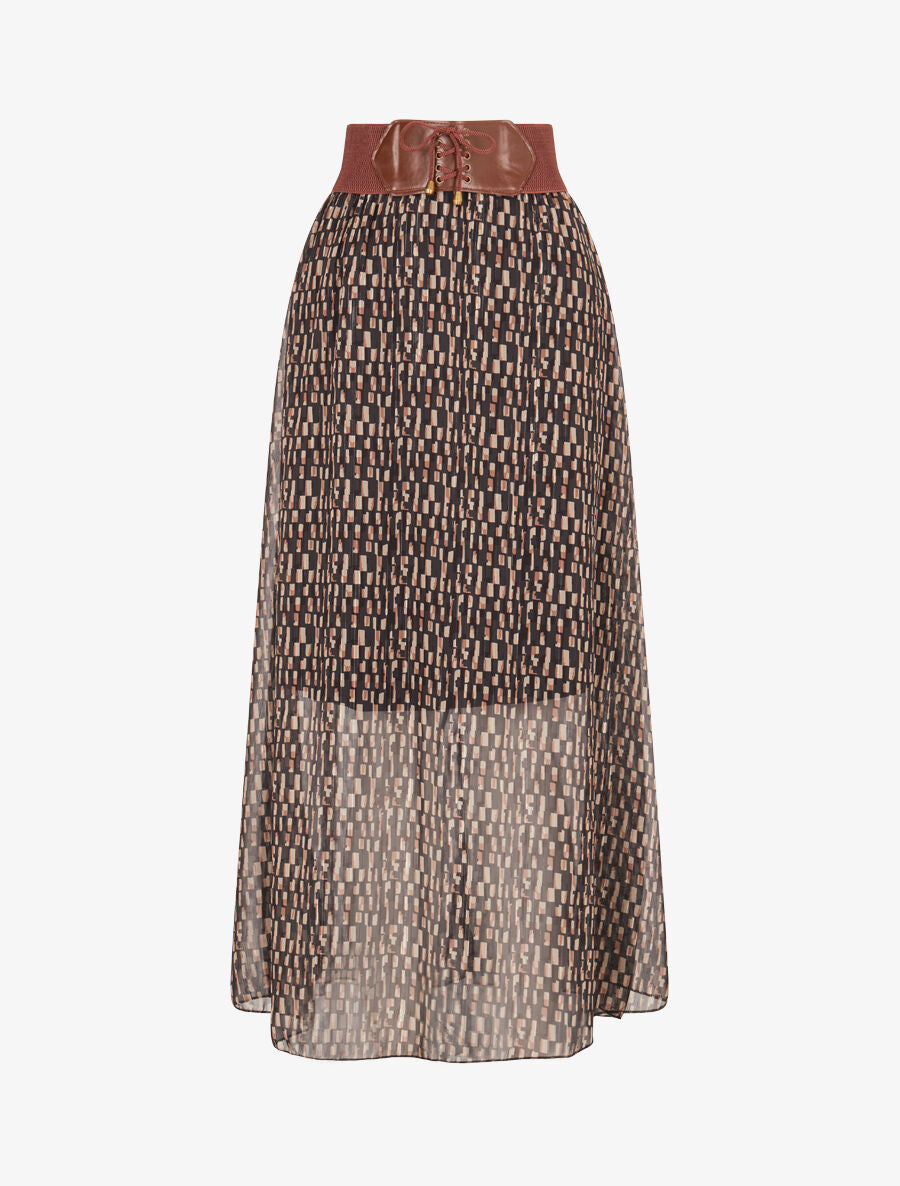 Jupe longue en voile imprimé cubes - Noir - 6