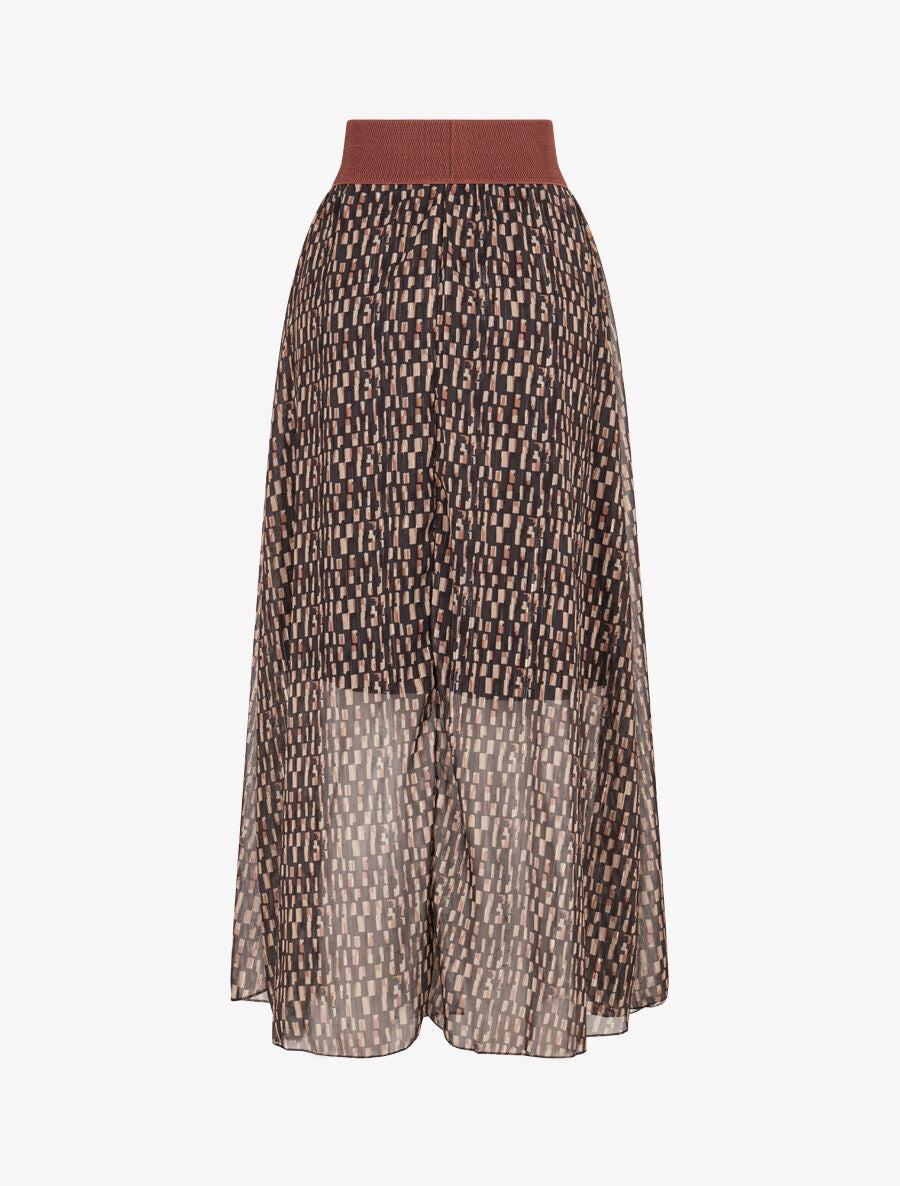 Jupe longue en voile imprimé cubes - Noir - 2