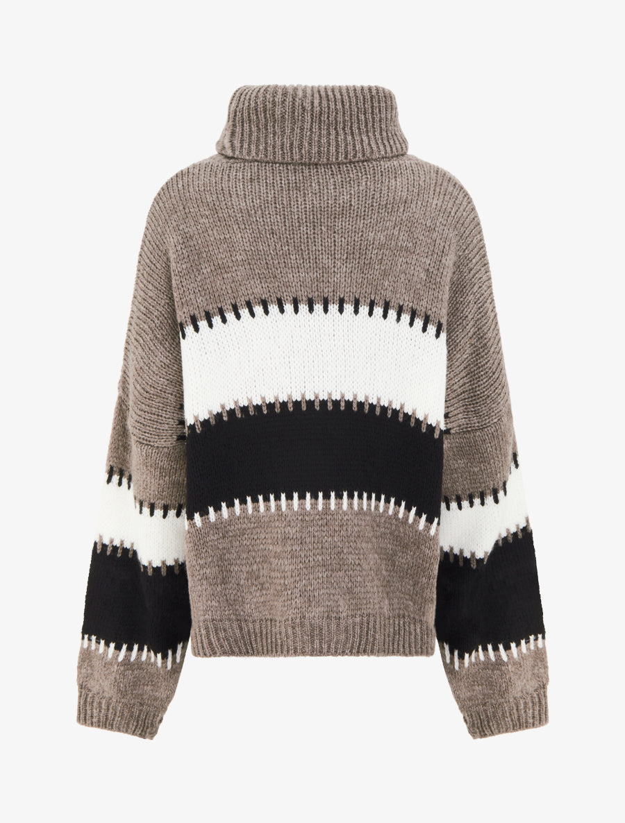 Pull rayé à col roulé - Taupe - 2