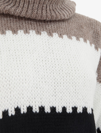 Pull col roulé à rayures - Taupe - 3
