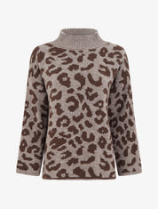 Pull léopard à col montant - Taupe - 1
