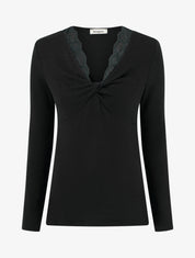 Pull fin à col noué - Noir - 1