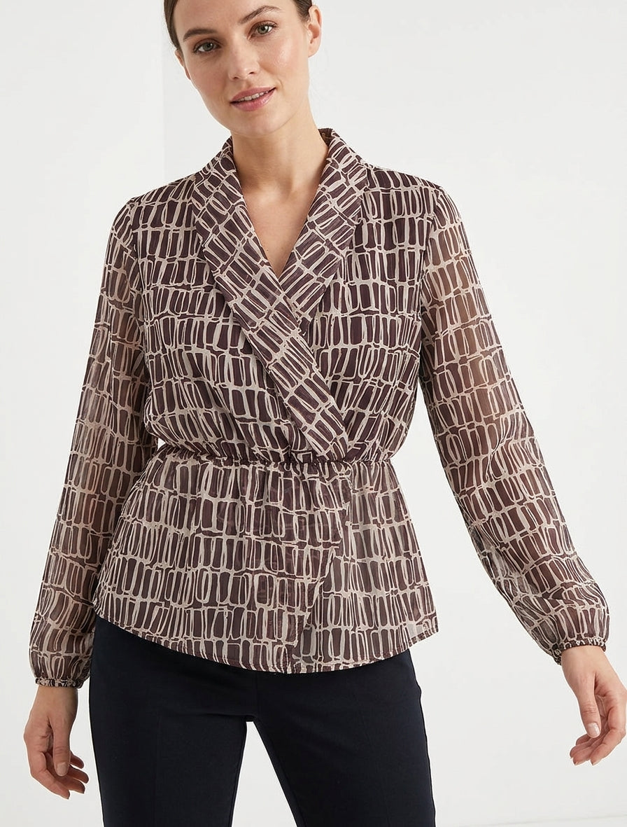 Wickelbluse mit Druckmuster - Braun