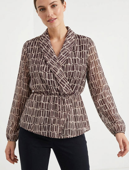 Wickelbluse mit Druckmuster - Braun