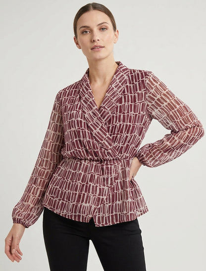 Wickelbluse mit Druckmuster - Bordeaux