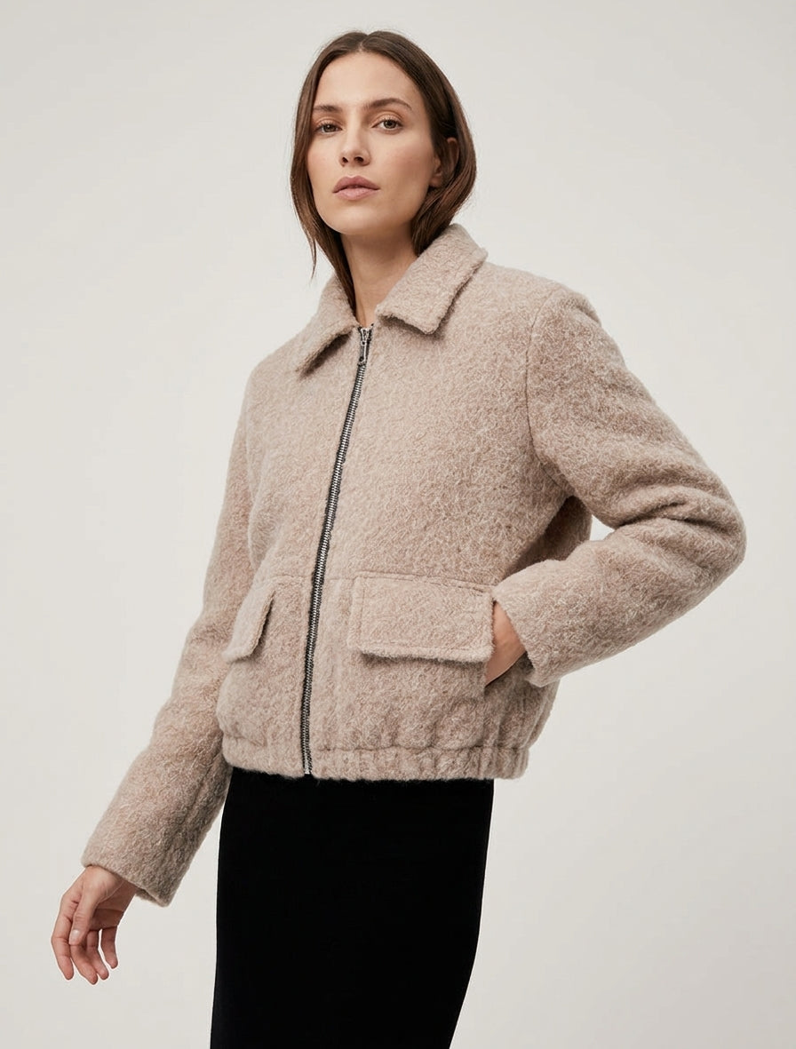 Kugelschnitt-Flauschjacke - Beige