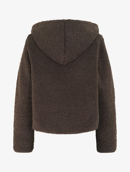 Veste zippée à capuche effet laine bouclée - Marron chocolat - 2