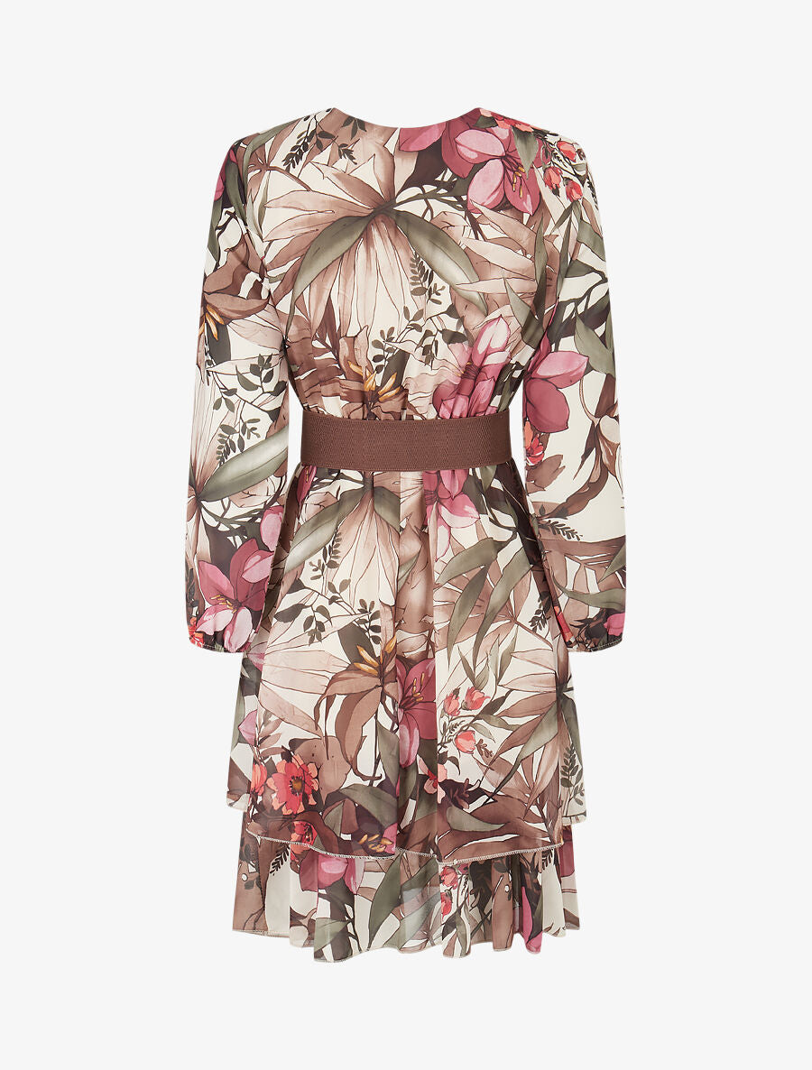 Robe à basque imprimé tropical - Beige - 2