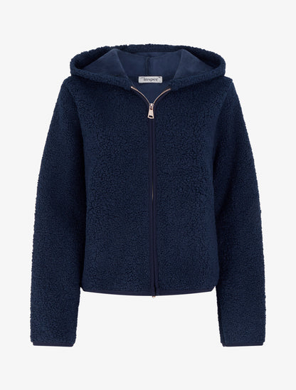 Veste zippée à capuche effet laine bouclée - Marine - 1