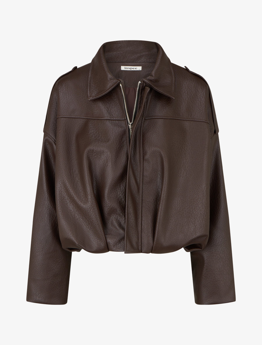 Veste simili ample style bomber - Marron - 1
