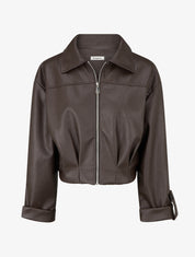 Blouson court en simili - Marron - 1
