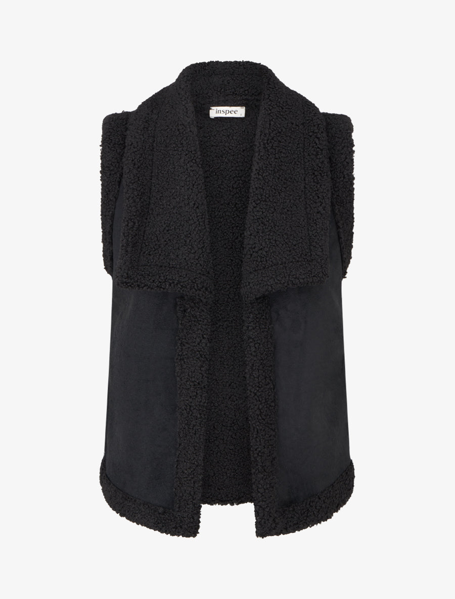 Blouson sans manches effet peau de mouton - Noir - 1