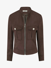 Veste en suédine zippée à poche à rabat - Marron - 1