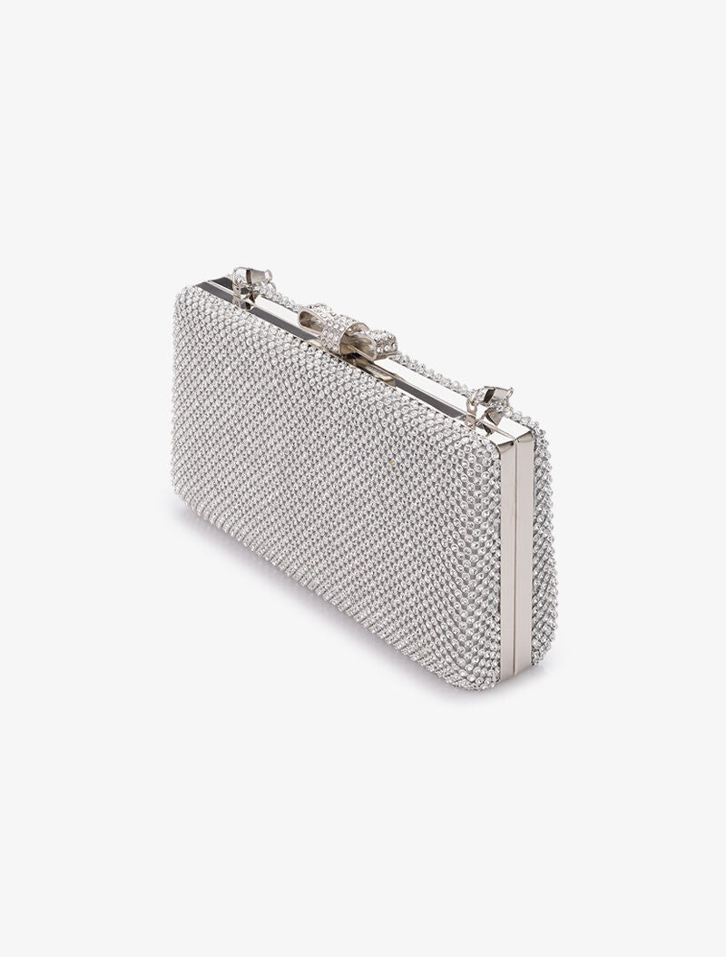 Minaudière rectangulaire à fermoir noeud et strass - Argent - 2