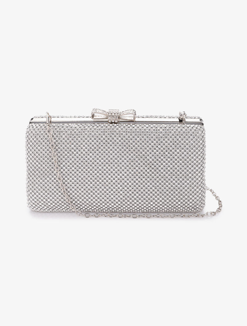 Minaudière rectangulaire à fermoir noeud et strass - Argent - 3