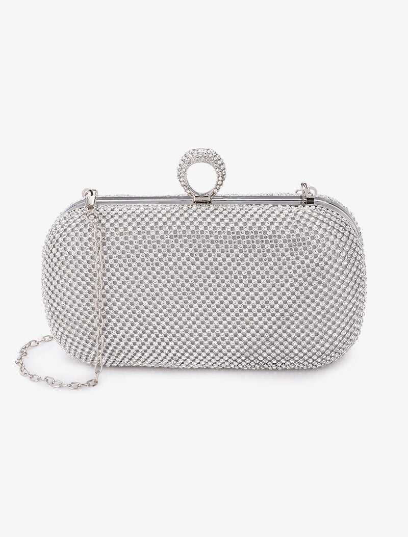 Minaudière à bords arrondis et strass - Argent - 1
