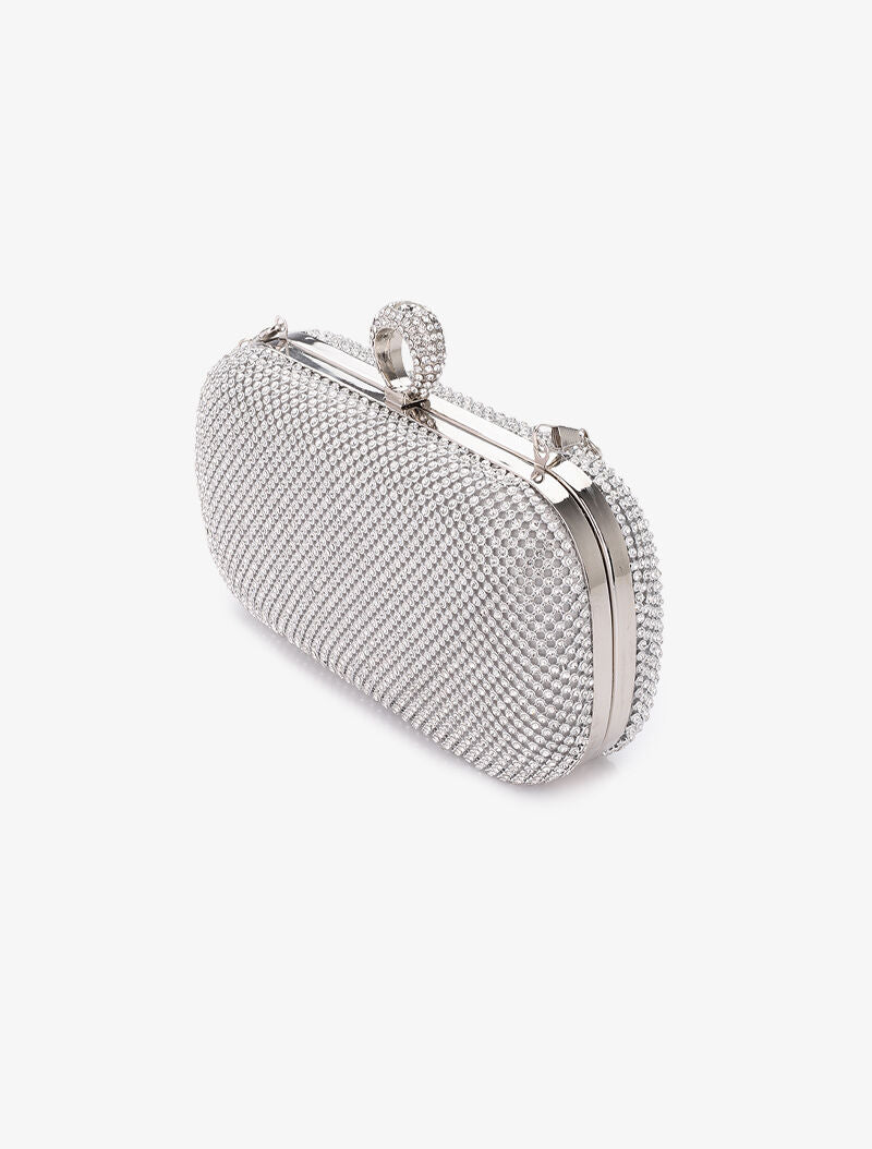 Minaudière à bords arrondis et strass - Argent - 2