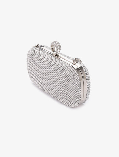 Minaudière à bords arrondis et strass - Argent - 2