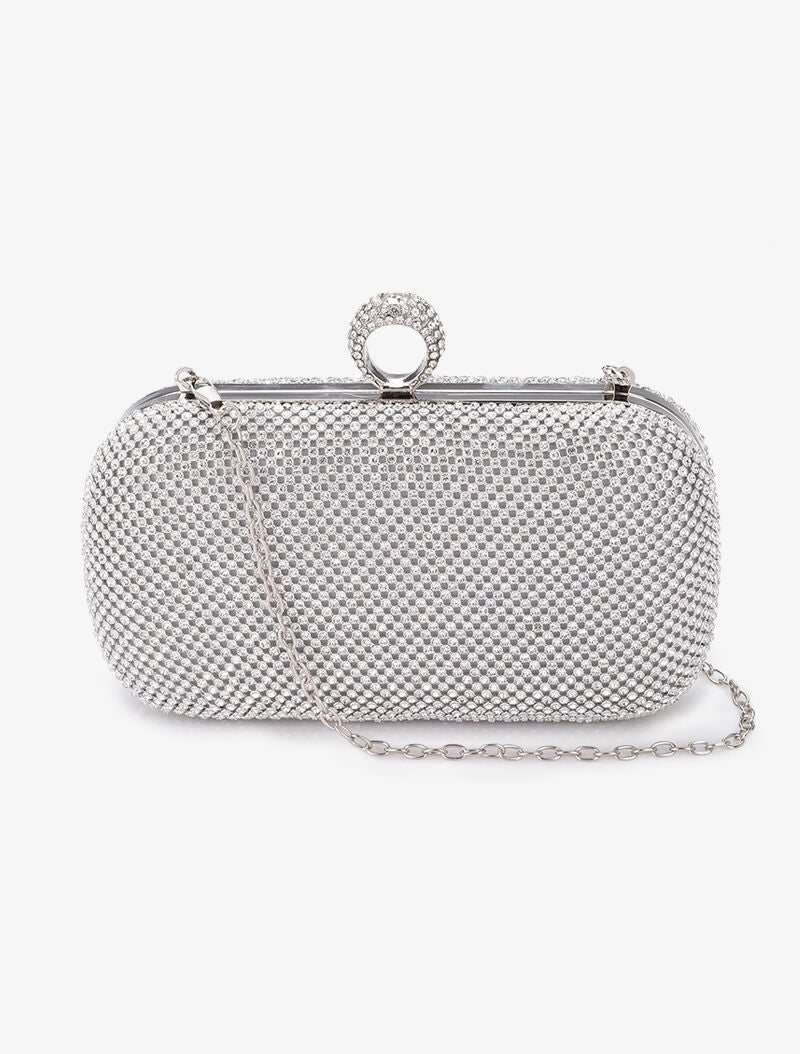 Minaudière à bords arrondis et strass - Argent - 3