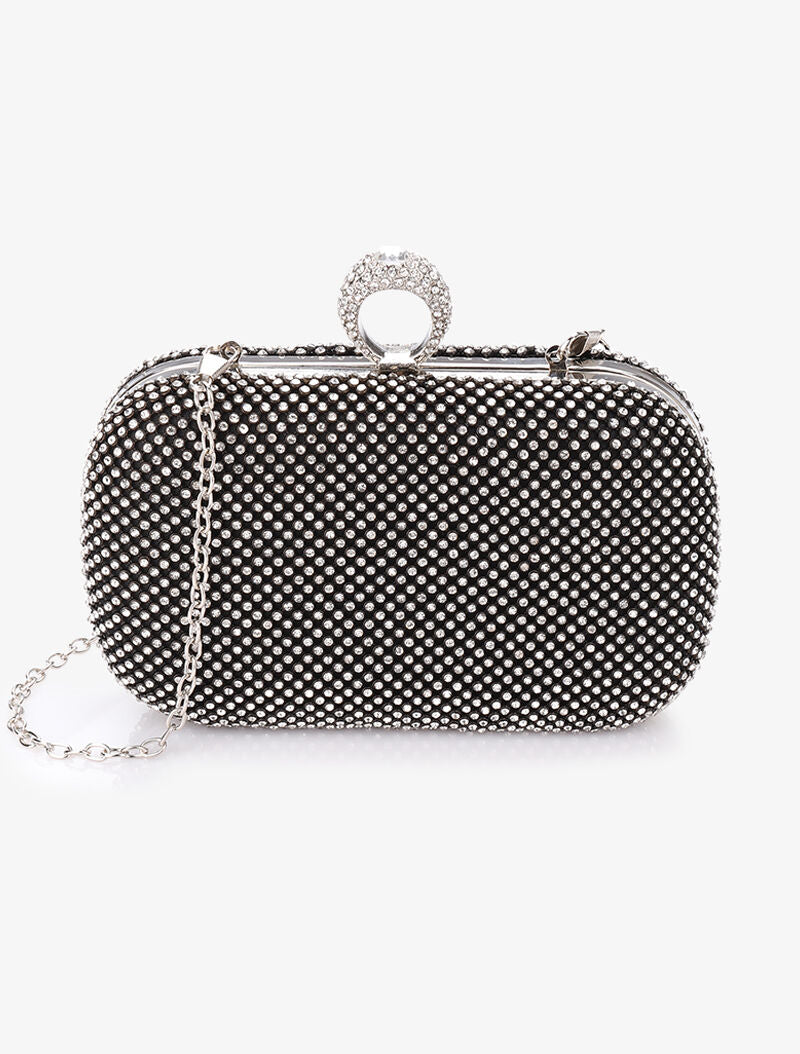 Minaudière à strass et fermoir bague - Noir - 5