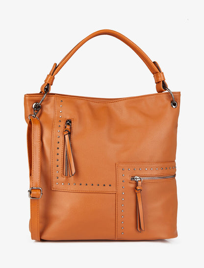 Sac cabas clouté Katia - Camel - 1