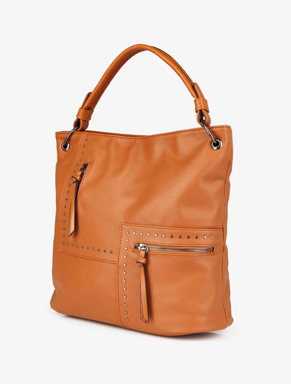 Sac cabas clouté Katia - Camel - 2
