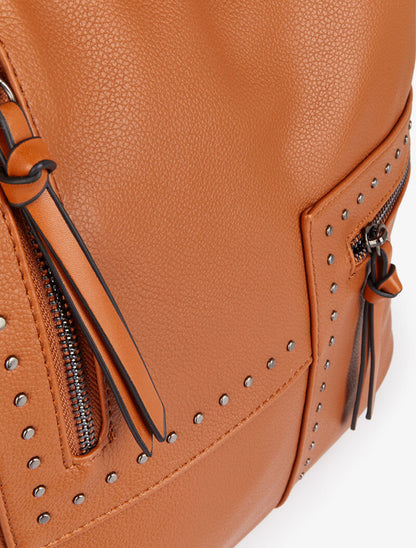 Sac cabas clouté Katia - Camel - 4