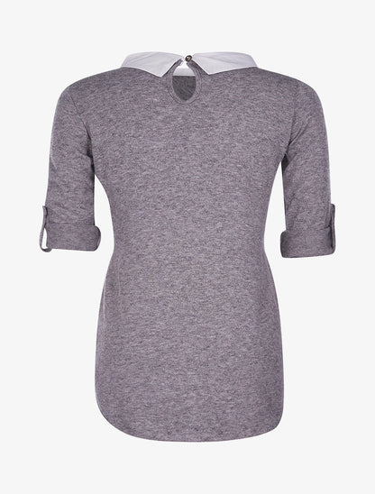 Pull doux col chemise - gris - 2