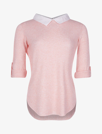 Pull doux col chemise - rose - 1